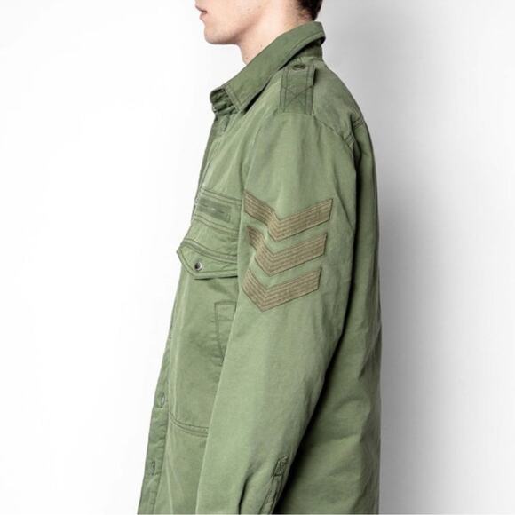 Zadig & Voltaire Military Green Troyh Mili Shearling Lined Utility Jacket Medium - Picture 15 of 15